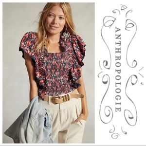 Anthropologie Let Me Be Smocked Crop Top